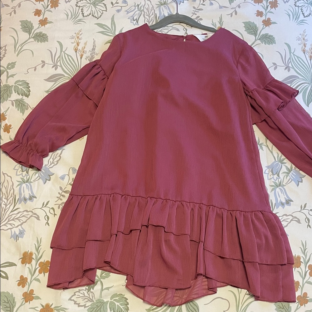 HM girls Ruffled Long Sleeve Tunic Dress in Dusty Rose size US 7